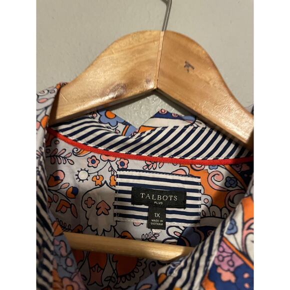 Talbots Womens Top 1X Floral Button Up Long Sleeve Lightweight Hippie Artsy Boho - Picture 2 of 7